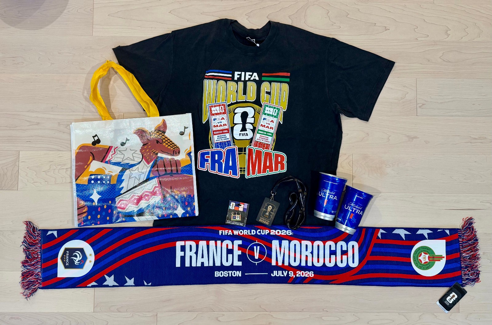 2026 FIFA WOLD CUP Quarterfinal Bundle FRANCE MOROCCO Boston MATCH DAY SCARF Pin