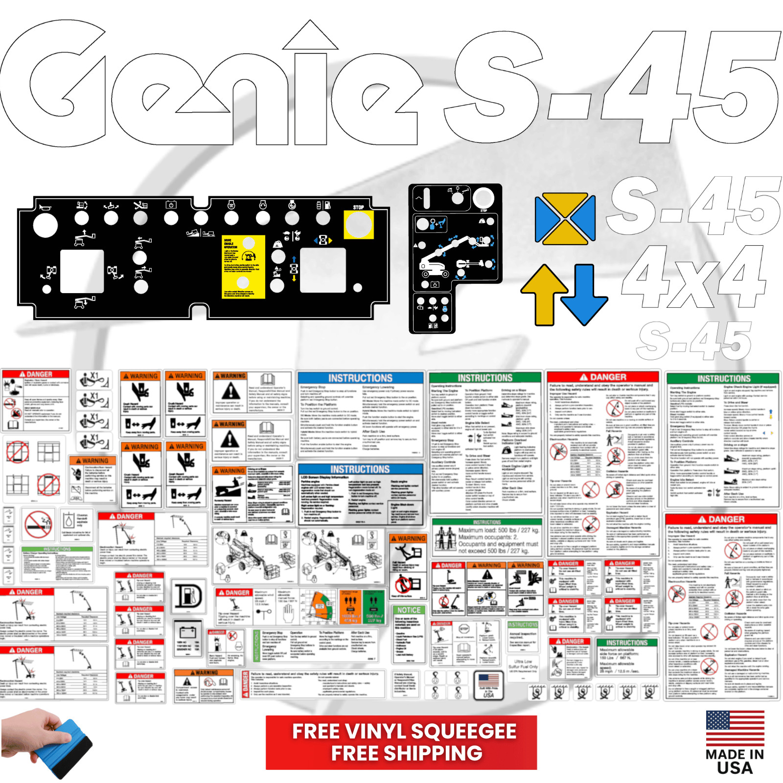 Fits Genie S-45 Decal Kit Boom Lift Stickers - - 3M Vinyl Fits Genie S-45 Decal Kit Boom Lift Stickers - - 3M Vinyl