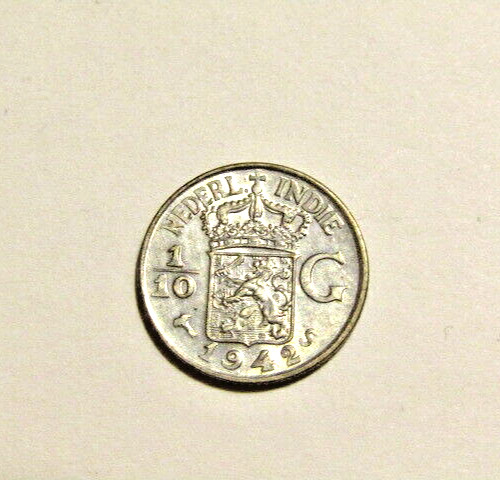 1942-S Netherlands E. Indies 1/10 Silver Gulden Au Coin 1942-S Netherlands E. Indies 1/10 Silver Gulden Au Coin