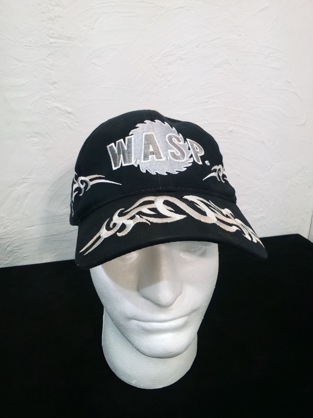 W.A.S.P. Black Baseball Hat with Tribal Graphics Original Vintage 1980s Rare W.A.S.P. Black Baseball Hat with Tribal Graphics Original Vintage 1980s Rare