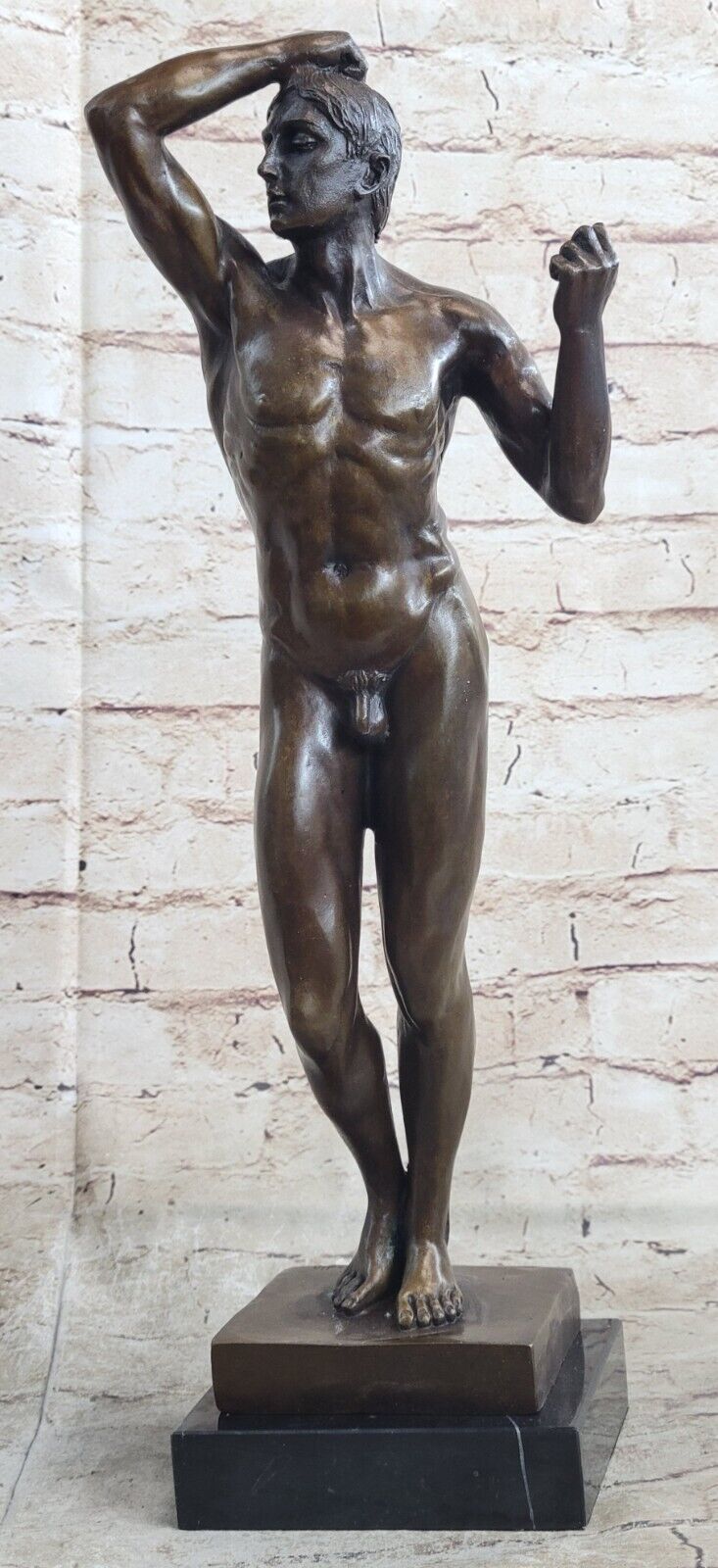 MODERN ART SIGNED RODIN NUDE MAN STRETCHING STATUE SCULPTURE FIGURINE FIGURE ART