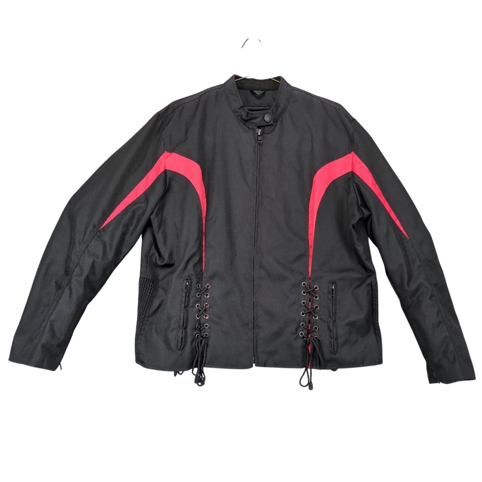 Daniel Donovan Black Red Motorcycle Jacket Mens L Cordura Lace Up Motocross Y2K