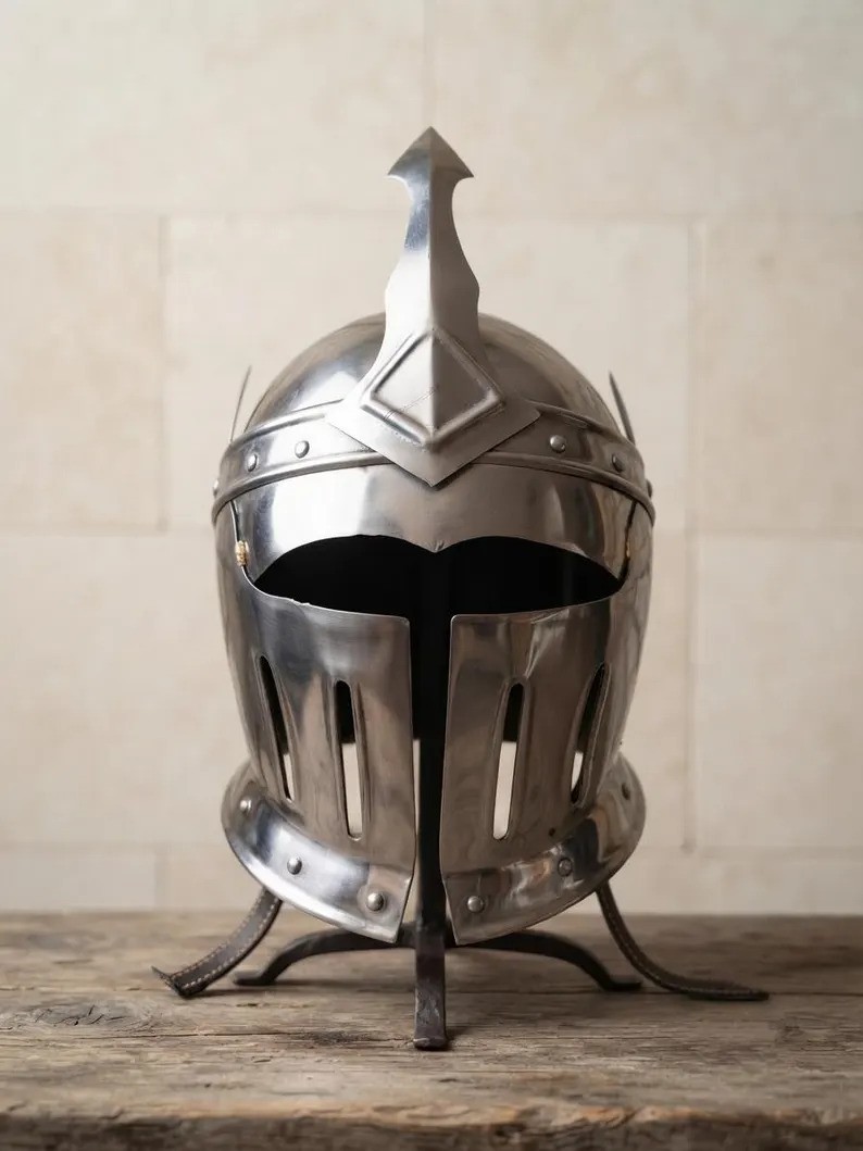 Medieval Silver Gothic Knight Helmet Handmade Steel Wearable Armor LARP Cosplay