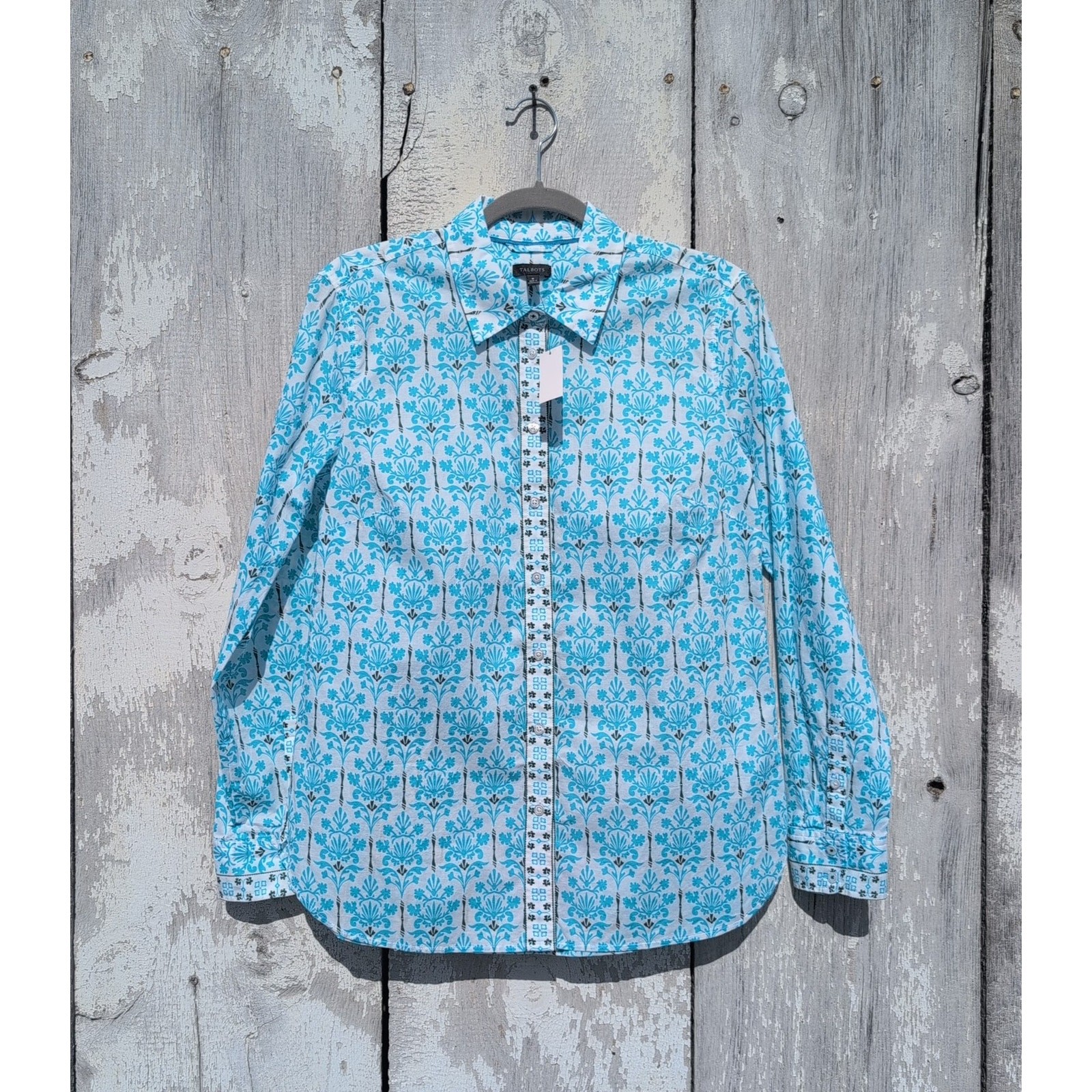 Talbots NWT Modern Damask Bouquet Button Down Shirt Women\'s Med 100% Cotton Talbots NWT Modern Damask Bouquet Button Down Shirt Women\'s Med 100% Cotton