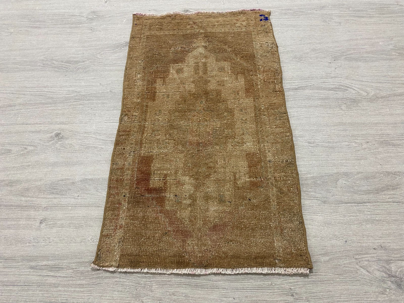 Old Turkish Carpet 1.5x2.6 ft Rustic Brown Wool Tribal Floor Covering