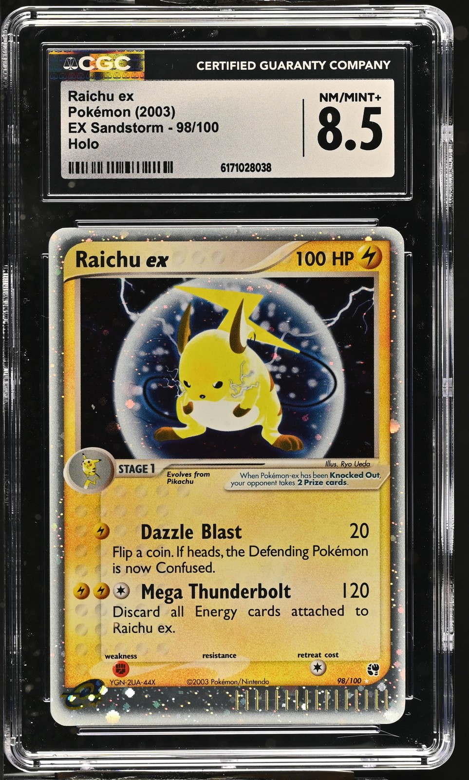 CGC 8.5 Raichu EX 98/100 EX Sandstorm Holo Pokemon Card