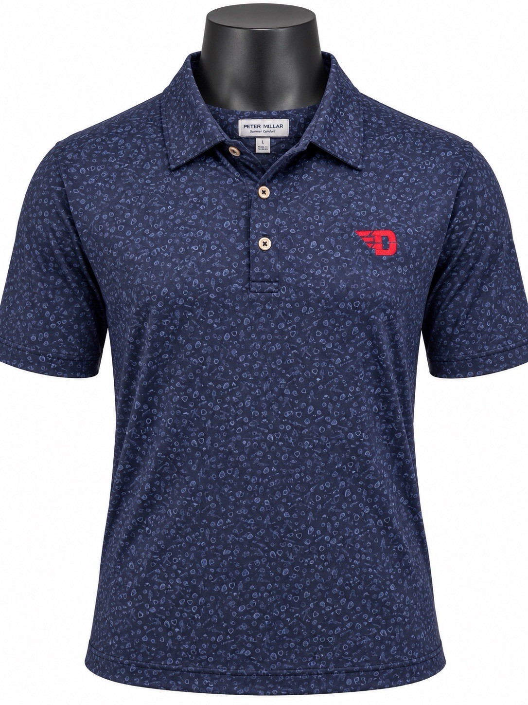 Peter Millar Dayton Flyers Men’s Large Summer Comfort Navy Print Polo NWT Peter Millar Dayton Flyers Men’s Large Summer Comfort Navy Print Polo NWT