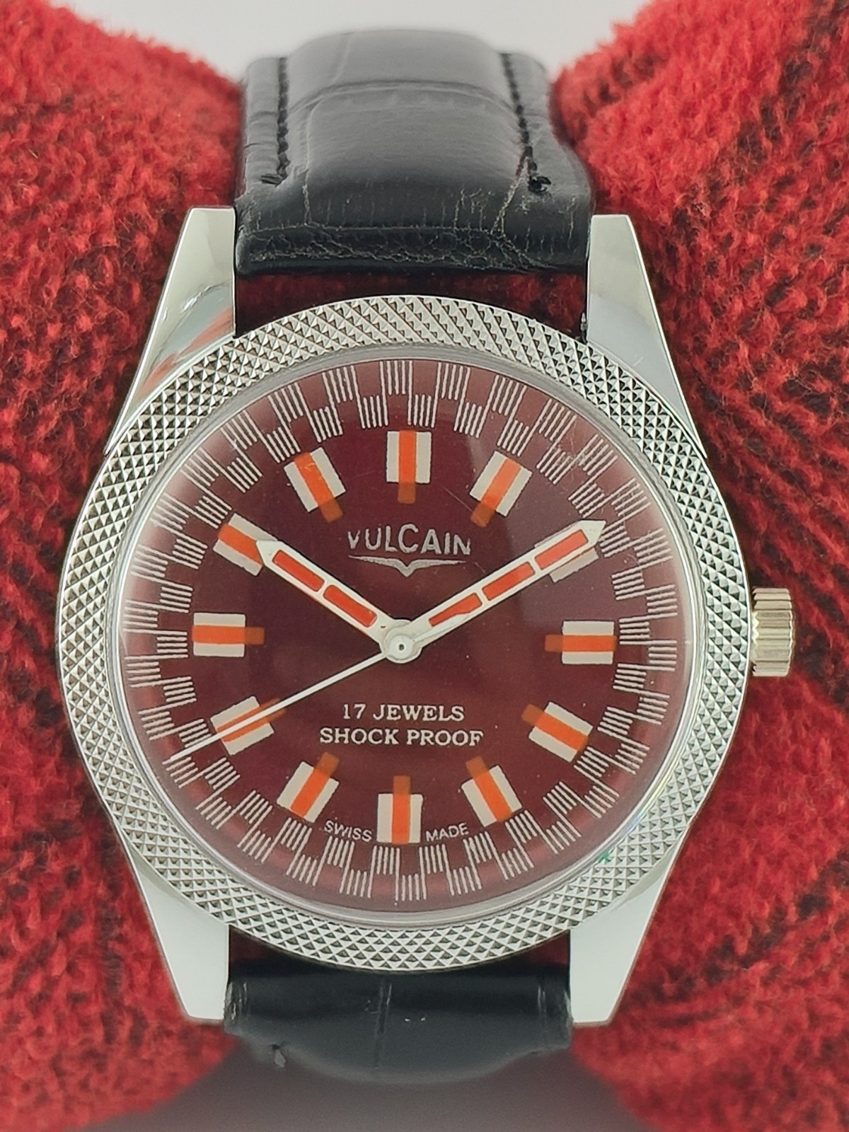Vintage Vulcain Hand-Winding Red Dial Men\'s Wristwatch \