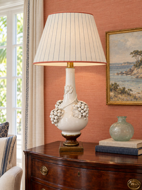 Tall Vintage White Ceramic Grape Cluster Lamp, True Italian Hollywood Regency St