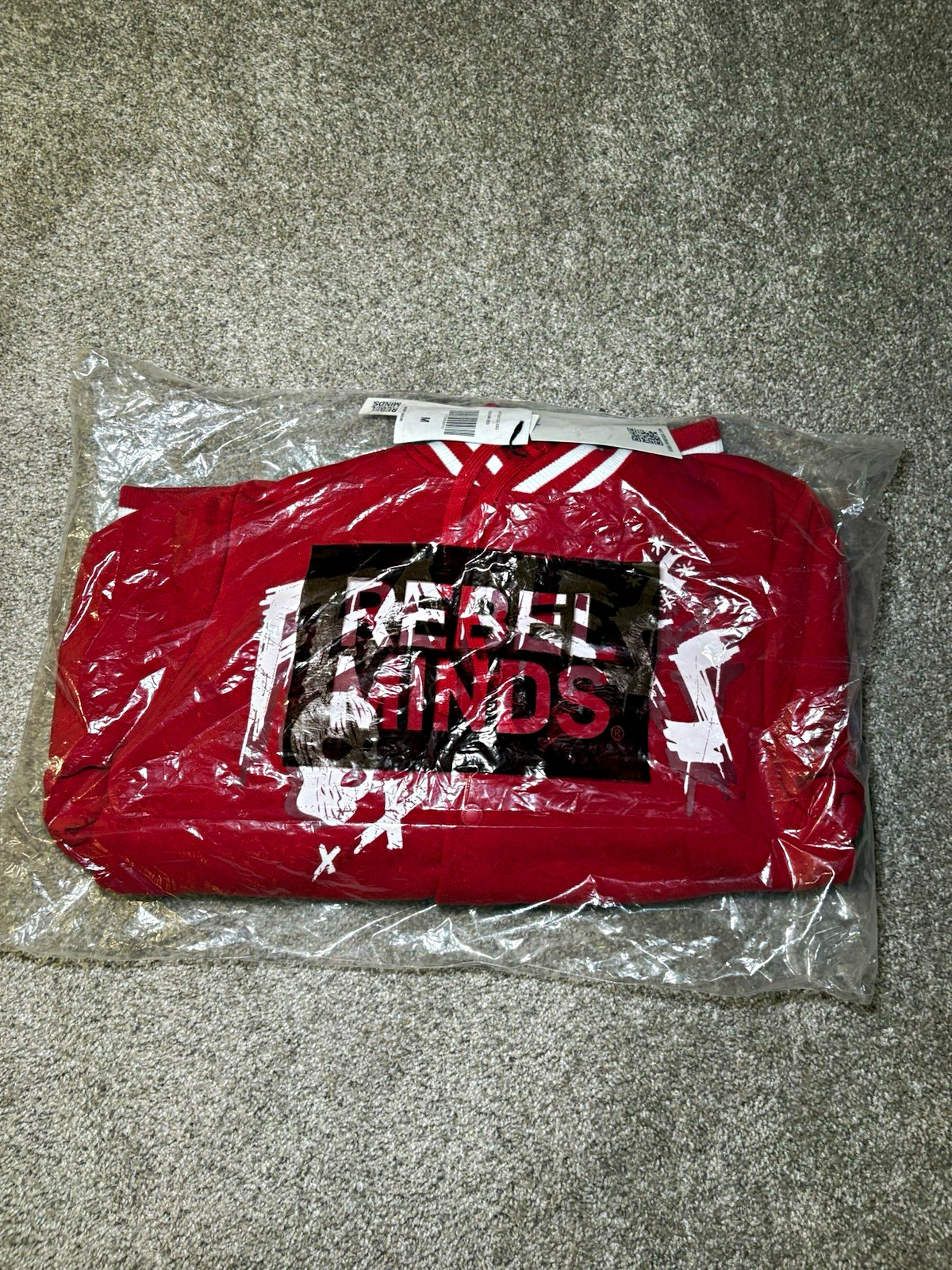 Rebel Minds Men’s Varsity Jacket Red Graphic Print Button Front Size M NWT Rebel Minds Men’s Varsity Jacket Red Graphic Print Button Front Size M NWT