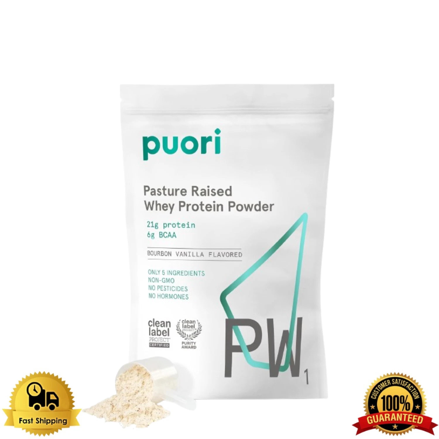 Puori Whey Protein Powder, Bourbon Vanilla - PW1 Pasture-Raised - 30 Servings