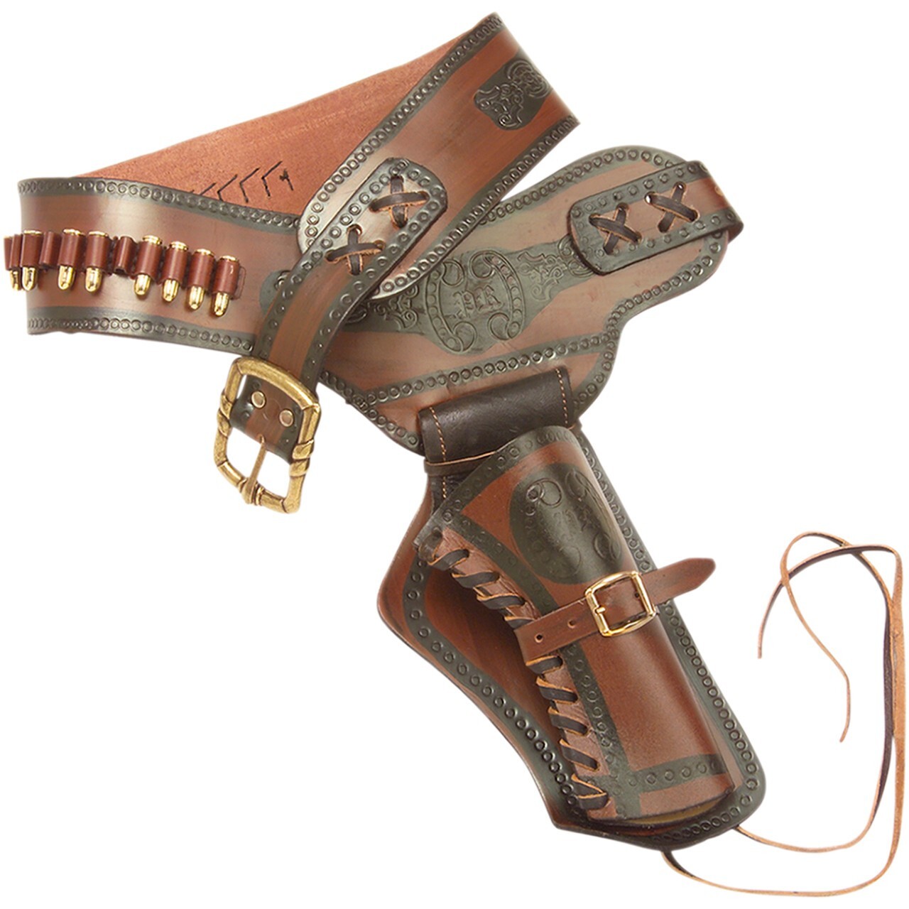 Denix Old West Leather Holster With Replica Non-Firing Bullets, Brass Fittings