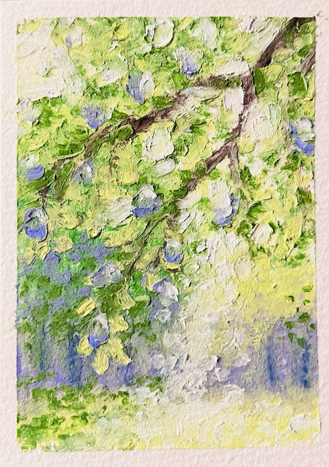 ACEO Original Painting, Oil Pastels, ShnazzyArt, Impressionism, Tree, Purple