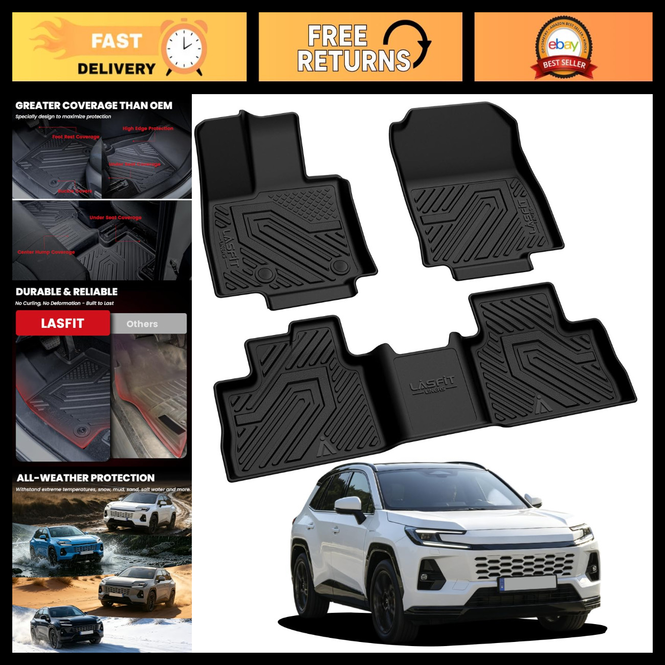 All-Weather Floor Mats for 2026 Toyota RAV4 PHEV Hybrid, TPE Material, Custom Fi All-Weather Floor Mats for 2026 Toyota RAV4 PHEV Hybrid, TPE Material, Custom Fi