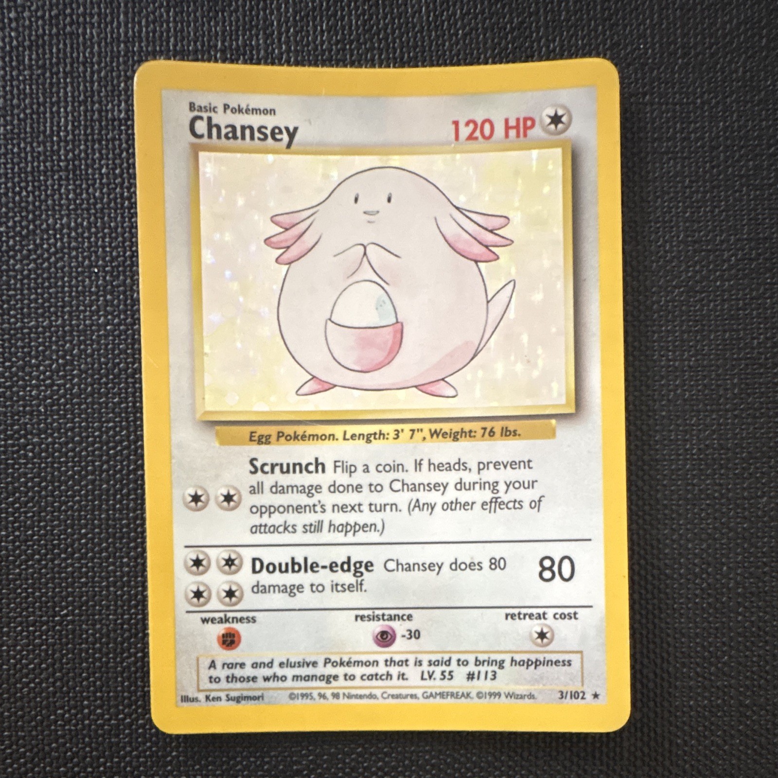 Pokemon TCG Chansey 3/102 Base Set Holo Rare English 1999 Pokemon TCG Chansey 3/102 Base Set Holo Rare English 1999