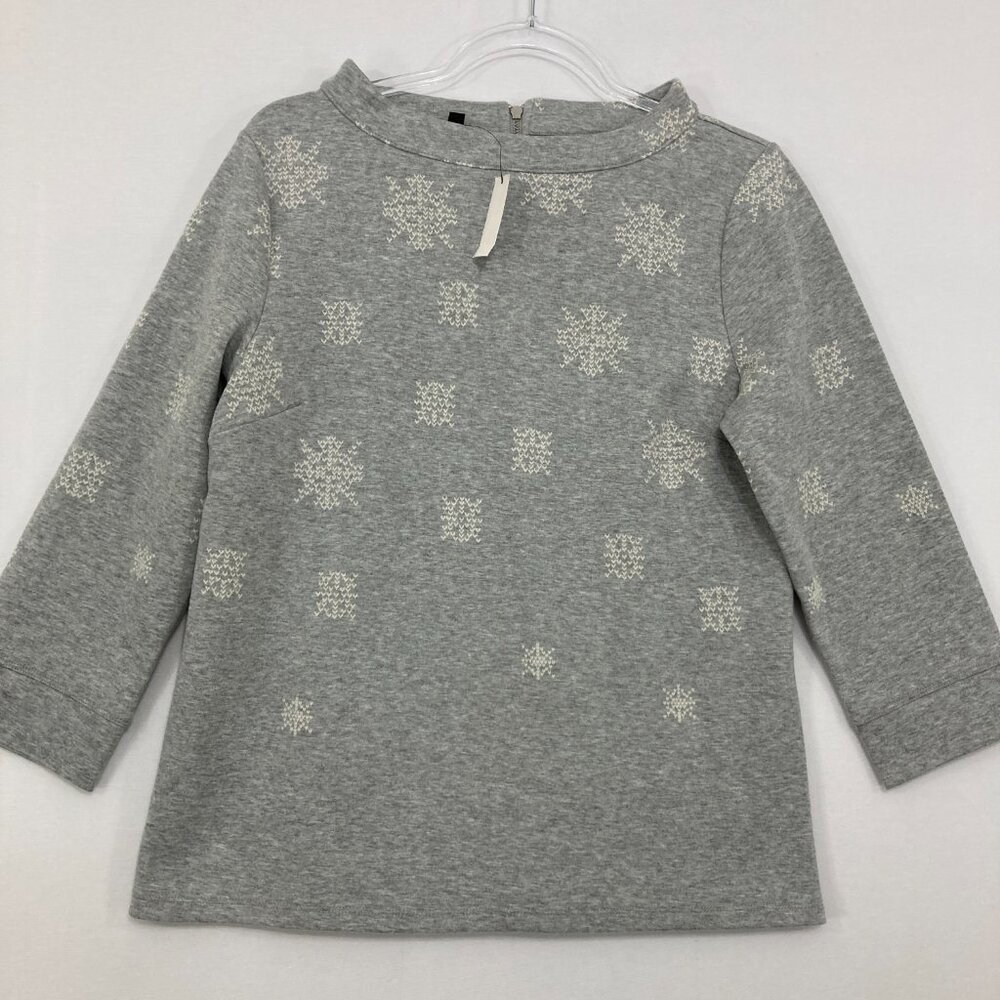 New Talbots size Medium Gray White 3/4 Sleeve Back Zip Stretch Knit Top