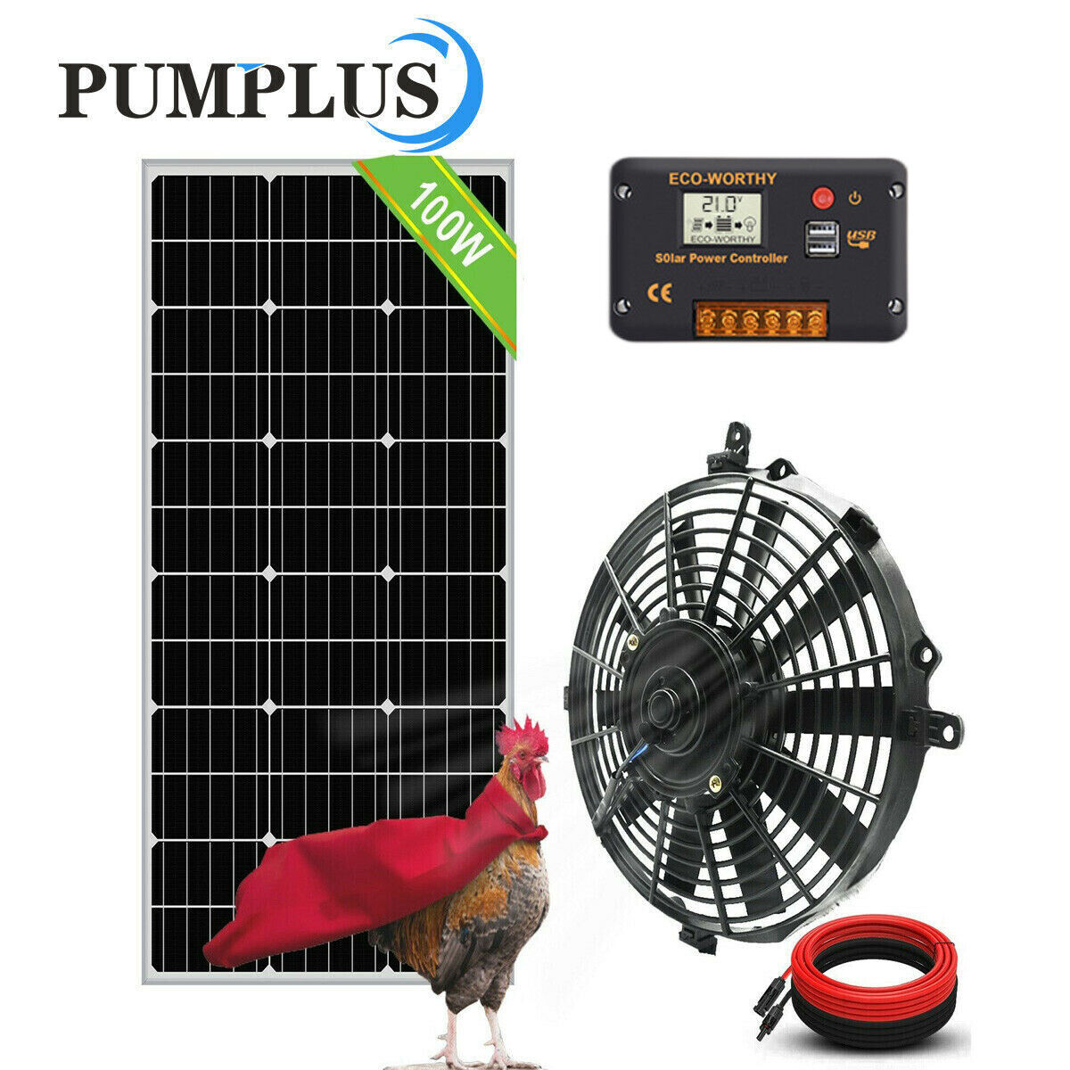 3000CFM DC Solar Exhaust Vent Fan with 100W Solar Panel &controller Greenhouse