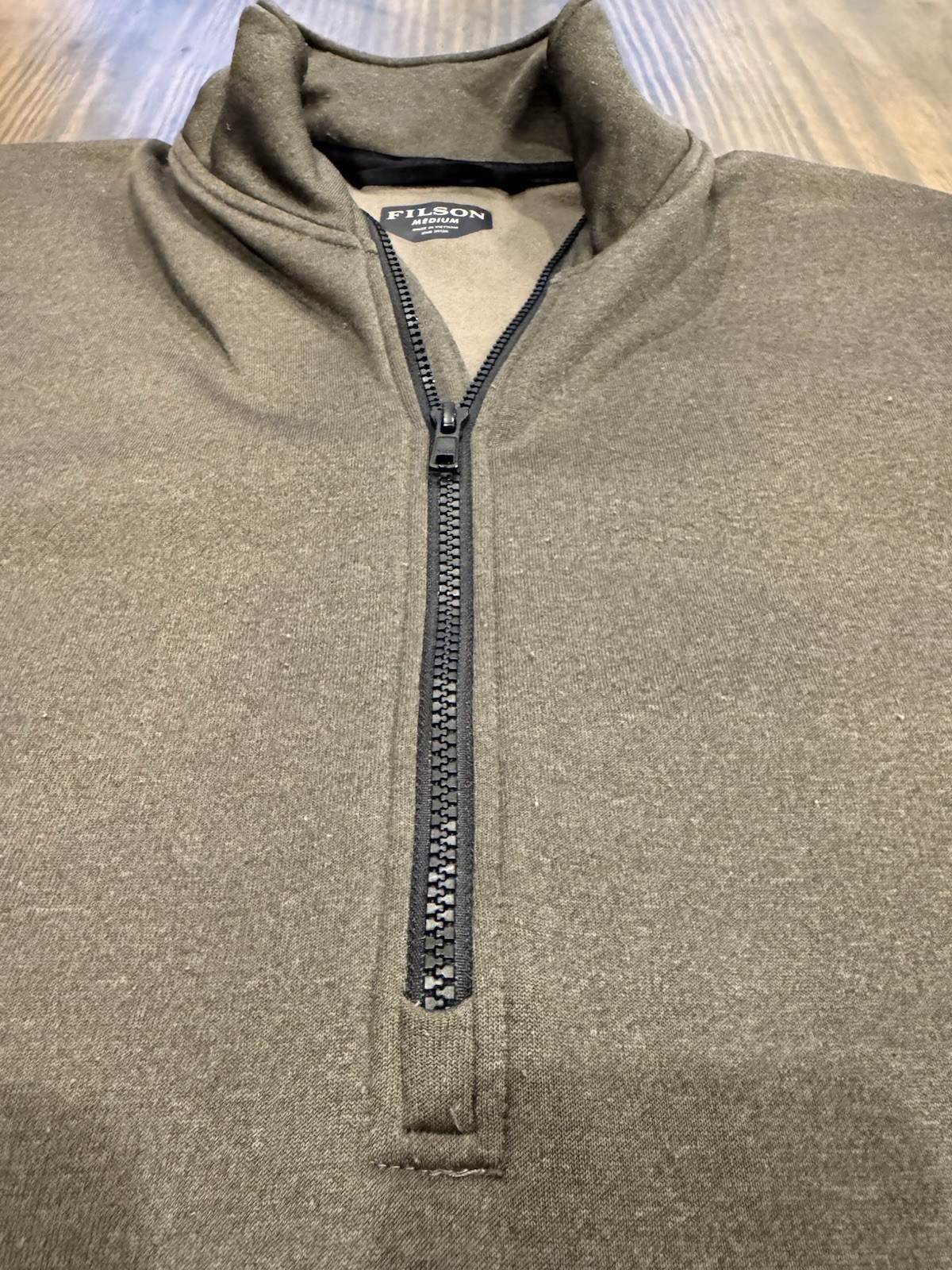 Filson Men\'s Medium Beige/Brown Full Zip Fleece Polartec Mock Neck Military