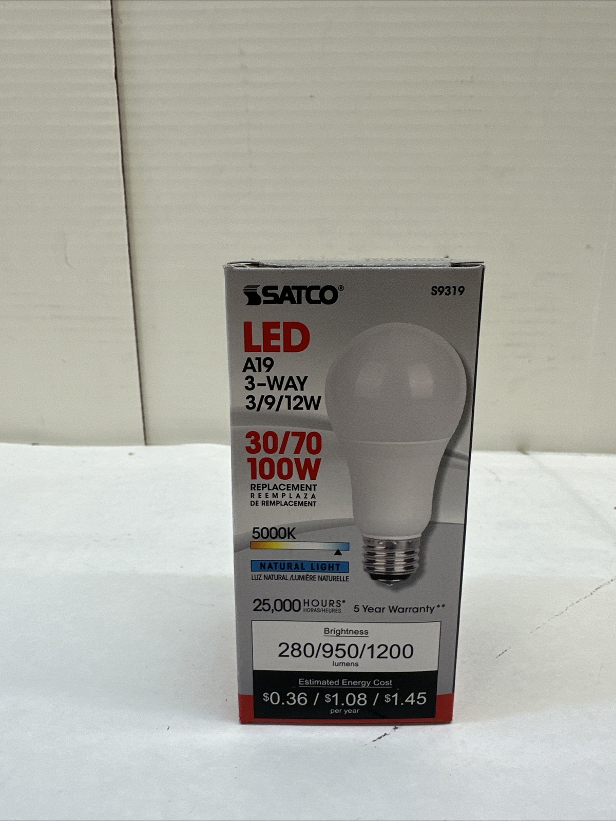3/9/12W 1200 Lumen Non-Dimmable A19 LED 50K Natural White Frosted E26d Base Bulb 3/9/12W 1200 Lumen Non-Dimmable A19 LED 50K Natural White Frosted E26d Base Bulb
