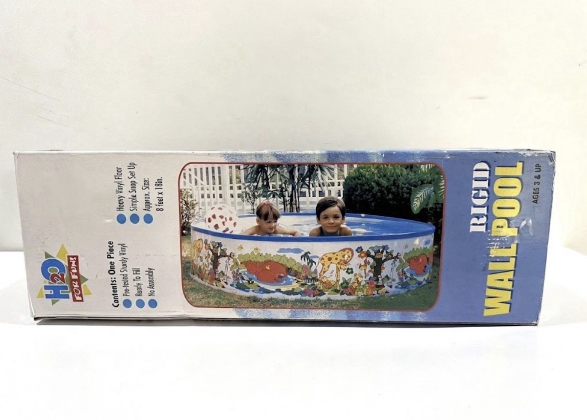 New In Box Vintage H2O 1980s Kids Vinyl Rigid Wall Swimming Pool 8ft x 18in New In Box Vintage H2O 1980s Kids Vinyl Rigid Wall Swimming Pool 8ft x 18in