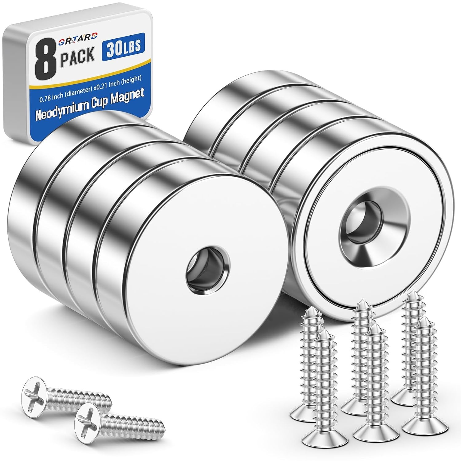 30LB Neodymium Strong Magnets 8 PCS Cup Magnets with Holes Screw Holes