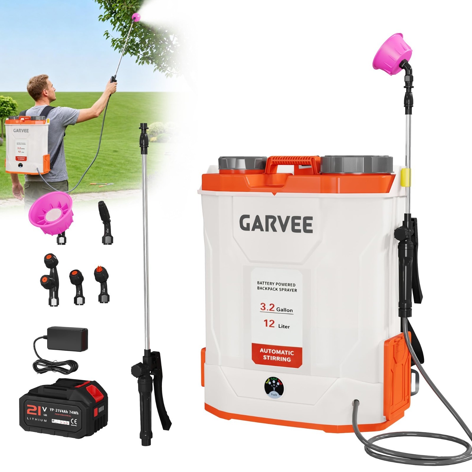 3.2/5.3 Gallon Battery Powered Backpack Sprayer with Telescopic Wand & 5 Nozzles