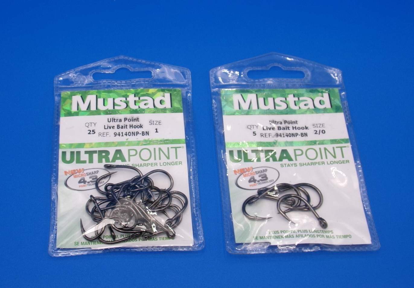 Mustad UltraPoint 94140NP-BN Live Bait Hooks Size 1 & 2/0 Lot 30 New