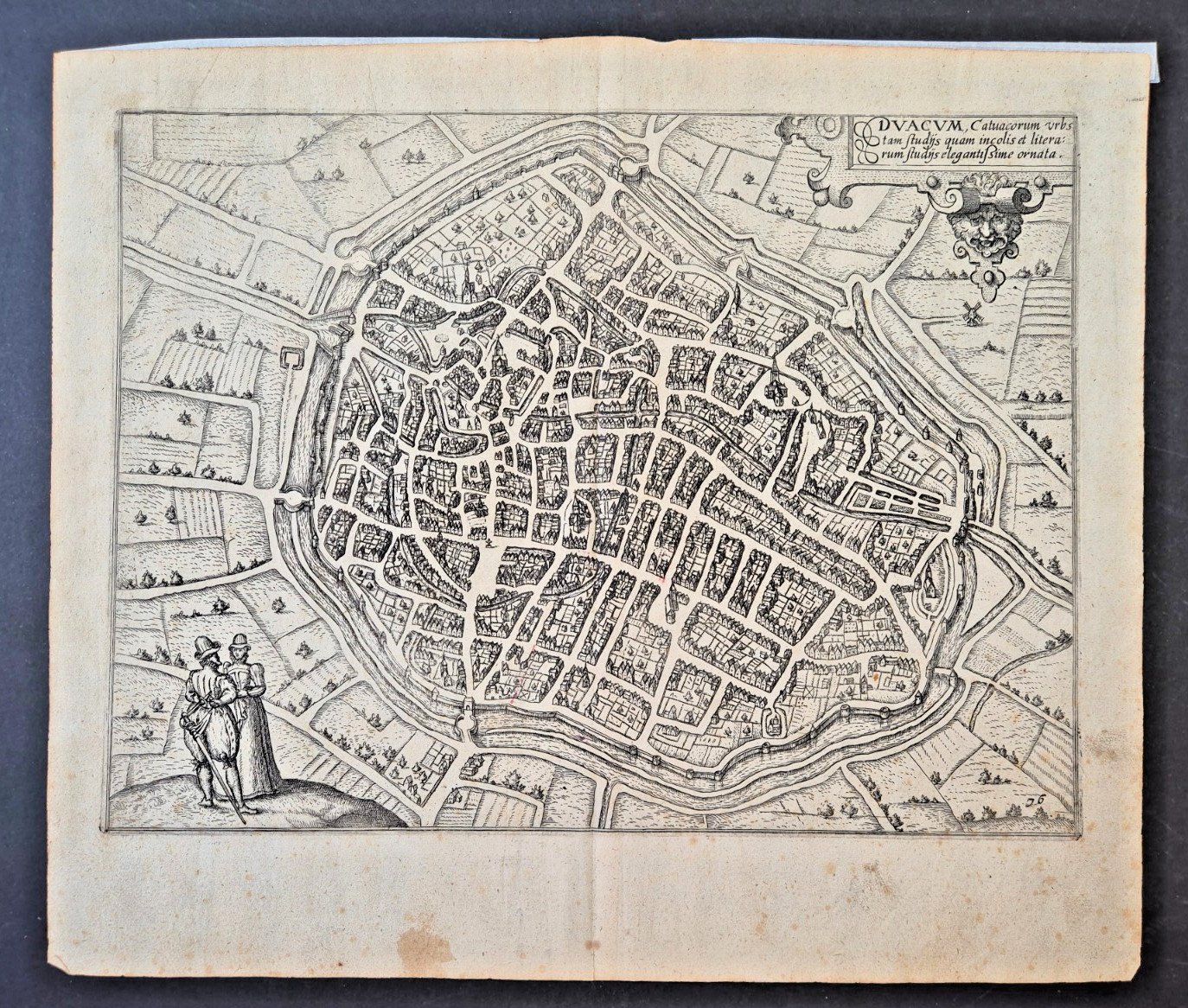 Antique Map of Douai (Duacum) - Braun & Hogenberg - Civitates Orbis Terrarum c. 