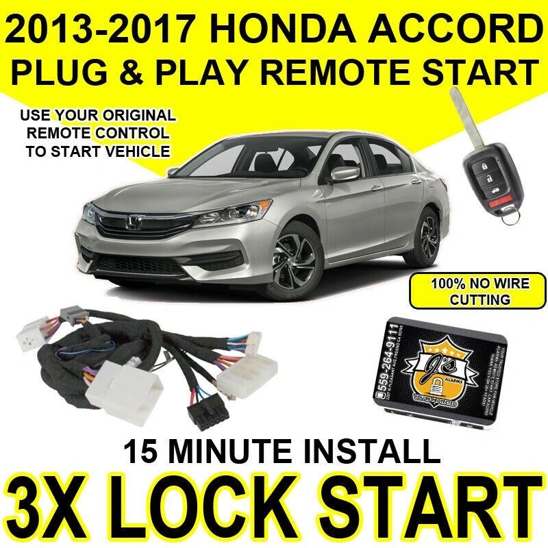 J\'s Alarms w/ Key Start Plug & Play Remote Start For 2013-2017 Honda Accord HO3