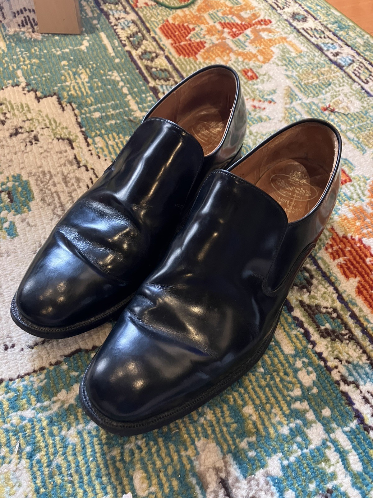Church\'s- Custom Grade Black Leather Loafers - Made In England- UK size 11.5 E Church\'s- Custom Grade Black Leather Loafers - Made In England- UK size 11.5 E
