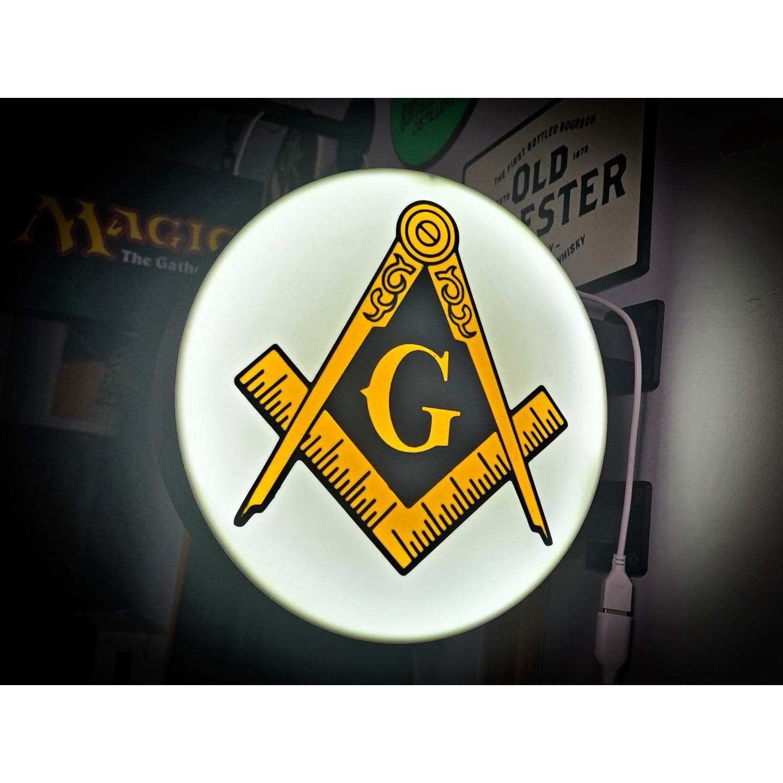 Freemason Round LED Light Box Masonic Lodge Sign RGB USB Decor