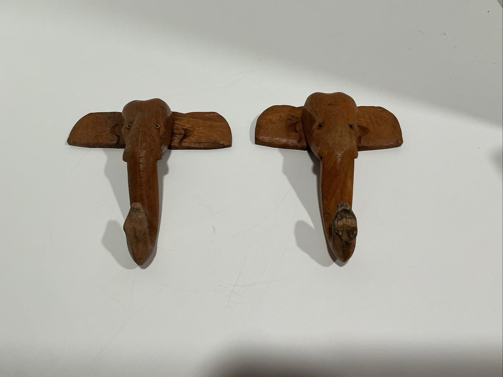Vintage Hand Carved Wooden Elephant Head Wall Hooks Vintage Hand Carved Wooden Elephant Head Wall Hooks