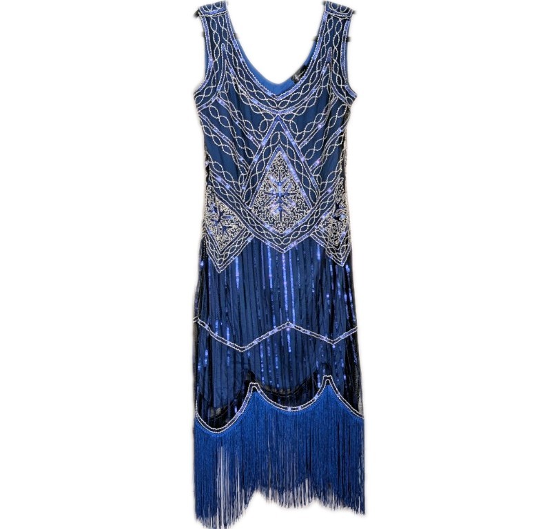 Fundaisy Blue Sequin Beaded Flapper Dress Fringed Gatsby 1920s Style Women\'s XL Fundaisy Blue Sequin Beaded Flapper Dress Fringed Gatsby 1920s Style Women\'s XL