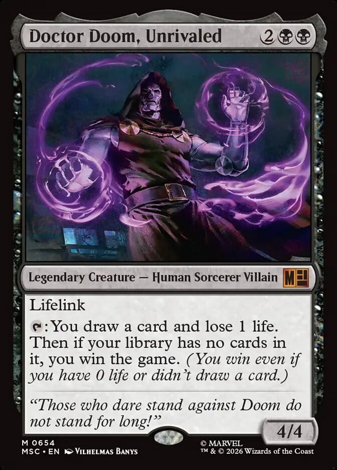 Doctor Doom, Unrivaled Commander: Marvel Super Heroes Foil Playtest Card Doctor Doom, Unrivaled Commander: Marvel Super Heroes Foil Playtest Card