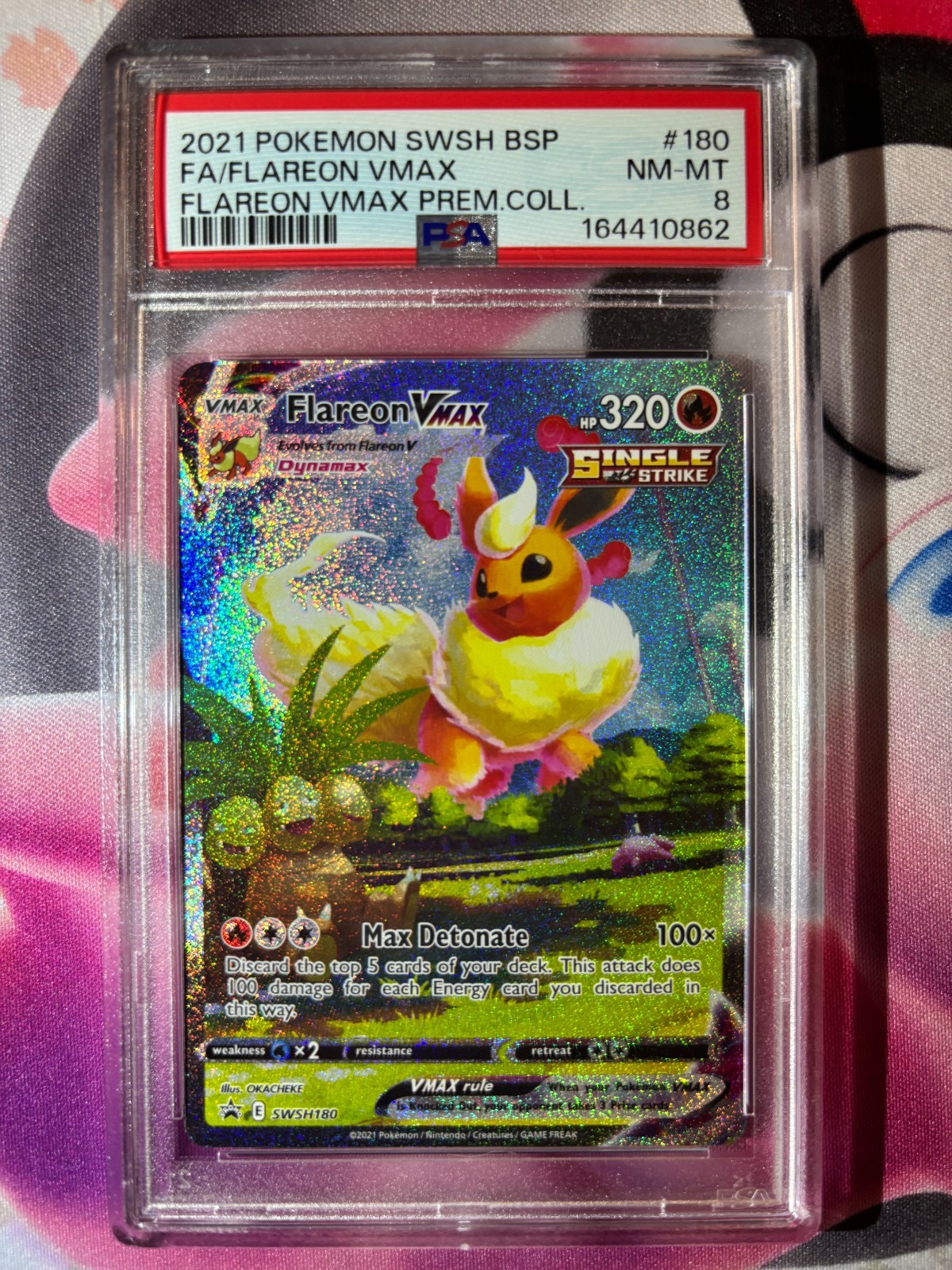 2021 Pokemon SWSH BSP Flareon VMax Prem. Coll #180 FA Flareon VMax PSA 8