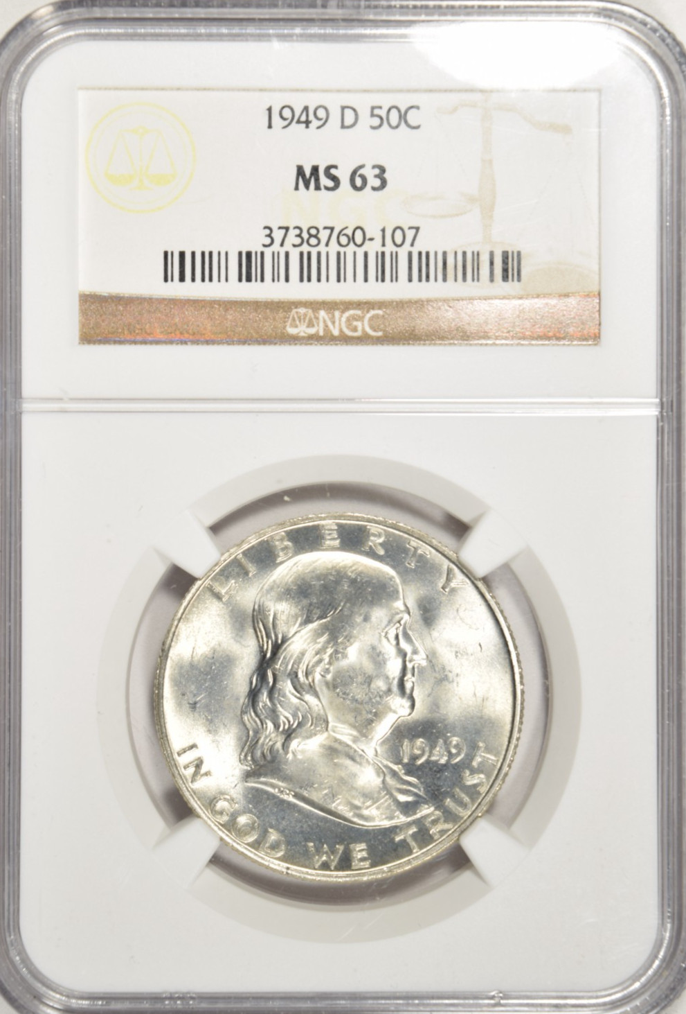 1949 D FRANKLIN HALF DOLLAR ~ NGC MS63 ~ BRIGHT WHITE 1949 D FRANKLIN HALF DOLLAR ~ NGC MS63 ~ BRIGHT WHITE