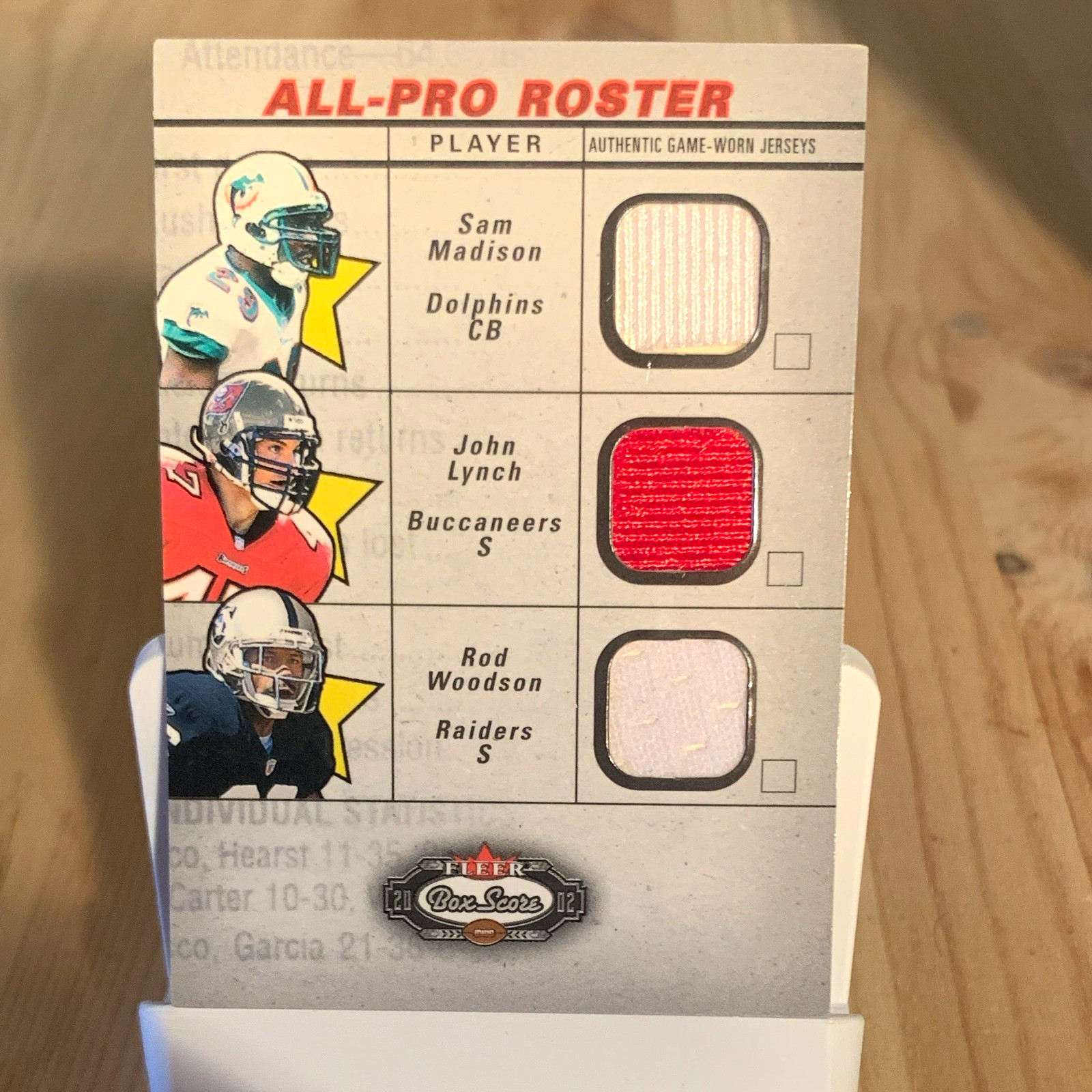 2002 Fleer Box Score All-Pro Roster Jerseys Rod Woodson Lynch Madison #MLW MEM 2002 Fleer Box Score All-Pro Roster Jerseys Rod Woodson Lynch Madison #MLW MEM