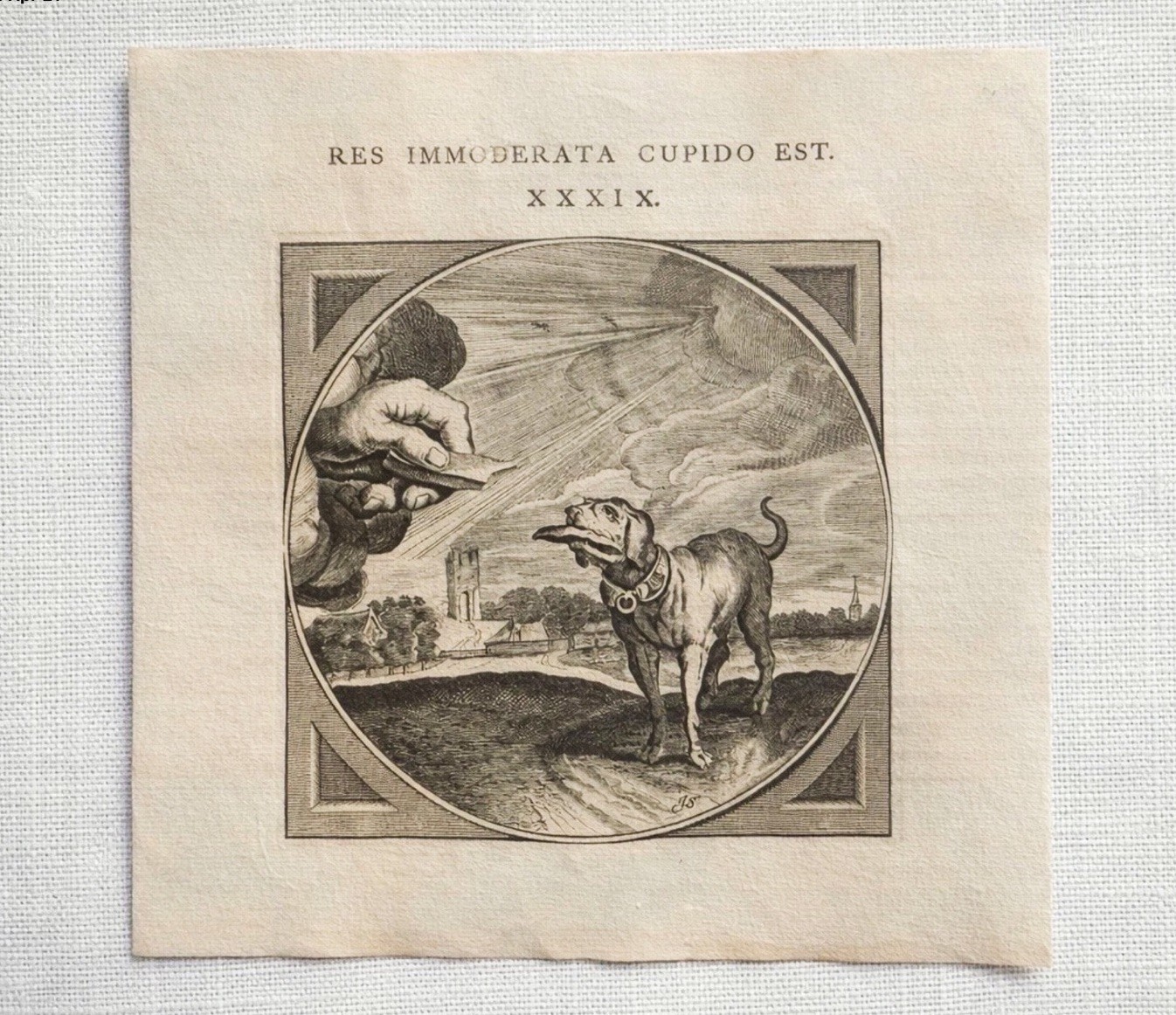 17thC Copper Engraving Adriane van de Venne 1627 Dog Jacob Cats Latin Dutch 17thC Copper Engraving Adriane van de Venne 1627 Dog Jacob Cats Latin Dutch