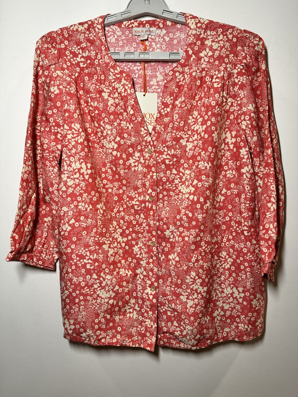 Women\'s 3/4 Sleeve V-Neck Blouse - Knox Rose Red Large