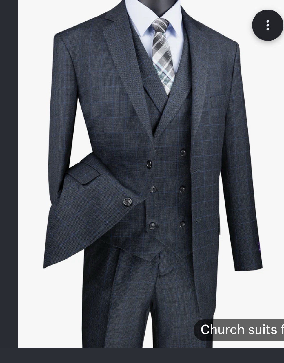 Charcoal Vinci Men Regular Fit Glen Plaid 2 Button 3 Piece Suit NEW 60R/56W
