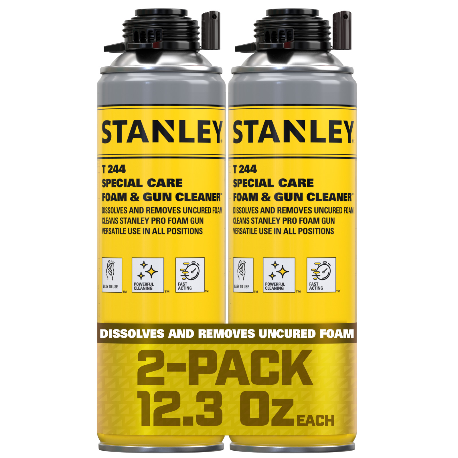 Stanley T244 Polyurethane Foam & Gun Cleaner 12.3oz, 2 Pack - Gun Not Included Stanley T244 Polyurethane Foam & Gun Cleaner 12.3oz, 2 Pack - Gun Not Included