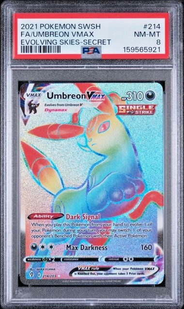 2021 Umbreon VMAX 214/203 Evolving Skies Secret Rare PSA 8 EN Holo NM Mint #214 2021 Umbreon VMAX 214/203 Evolving Skies Secret Rare PSA 8 EN Holo NM Mint #214
