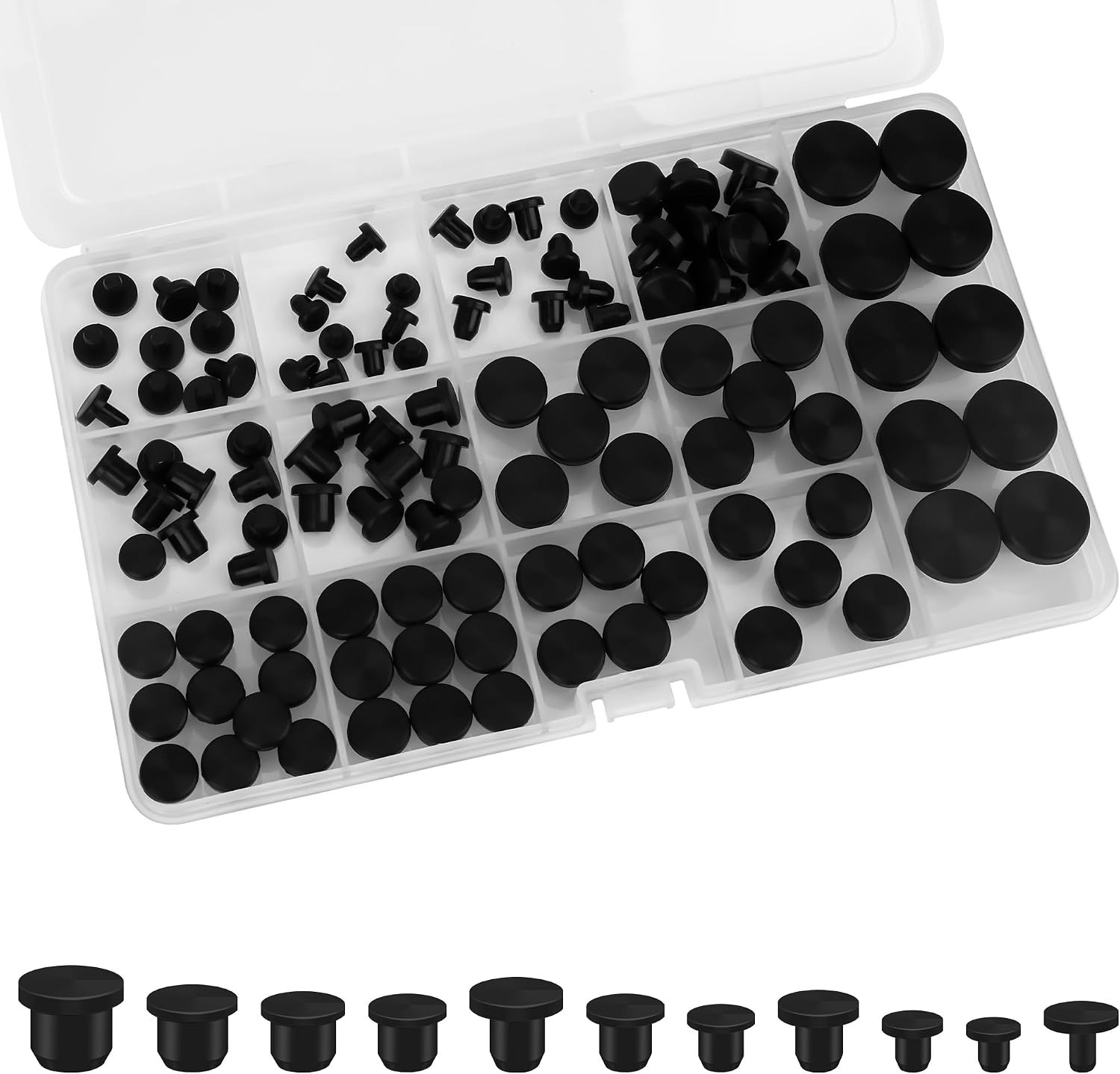 110-Piece Silicone Rubber Hole Plug Set - 11 Sizes for Sealing and Covering