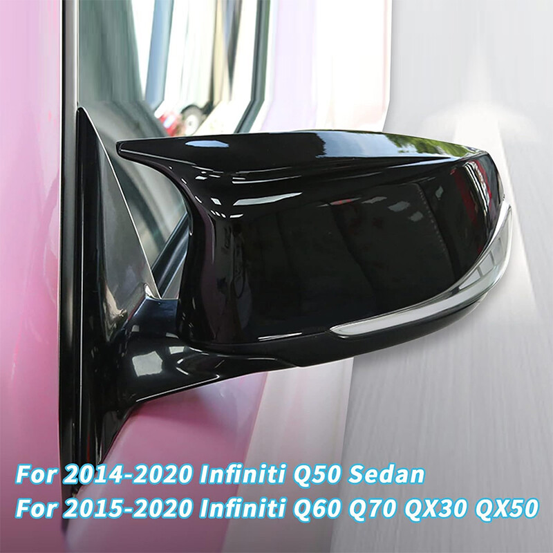 2X M3 Style Side Mirror Cover Cap For Infiniti Q50 Q60 Q70 2014~2024 Gloss Black