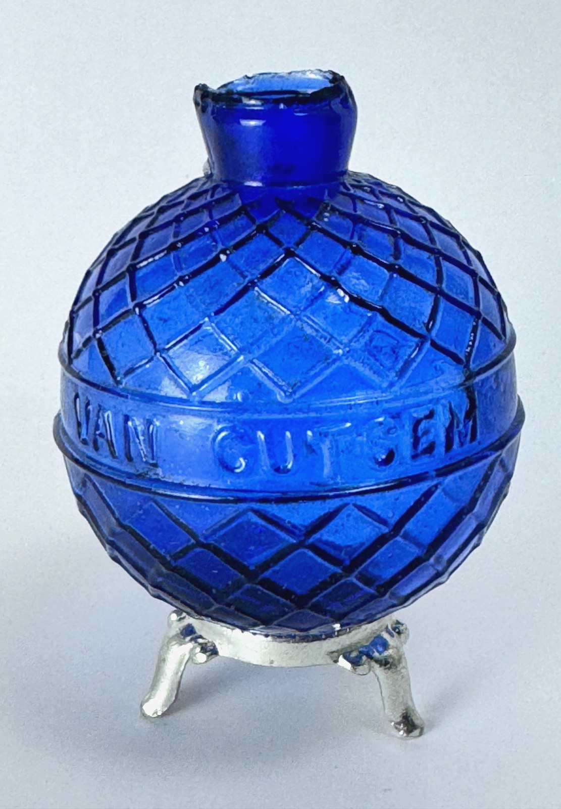 Rare 1880s Van Cutsem St. Quentin COBALT BLUE QUILTED ROUND GLASS Target Ball
