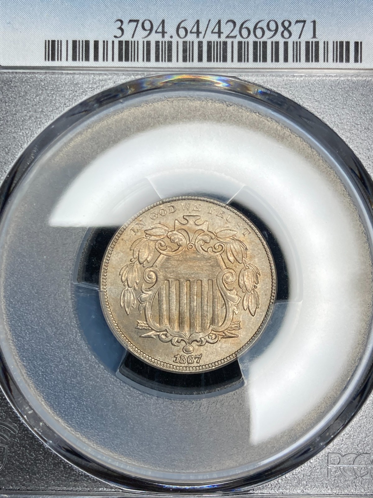 1867-P PCGS MS64 No Rays Shield Nickel | Attractive Subtle Toning | Sharp Strike