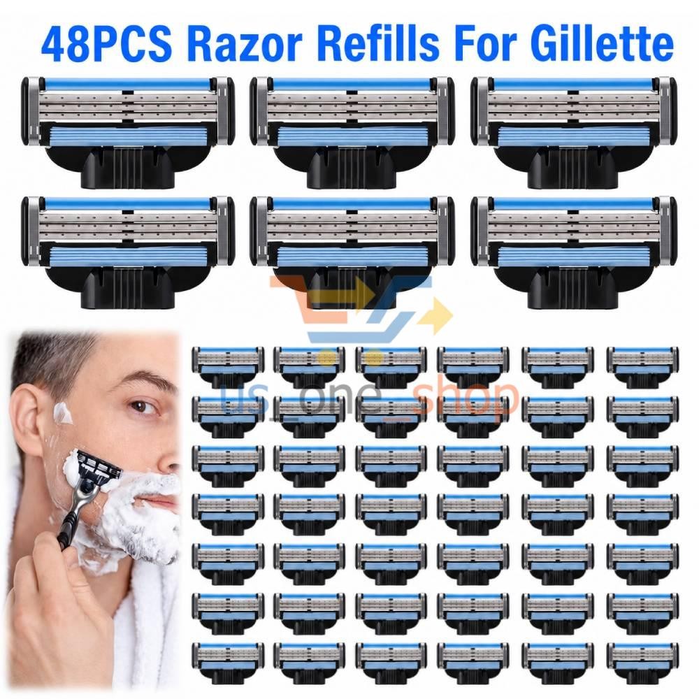 48PCS MACH 3 Men\'s Razor Blades Refill Replacement Comfortable Shave Trimmer US