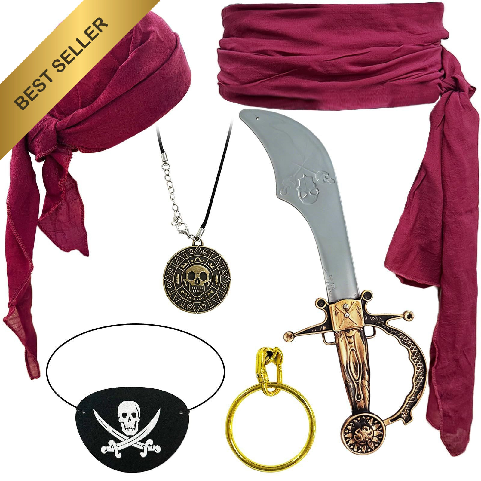 6 Pcs Pirate Costume Accessories Halloween Party Cosplay Dress Up Kit Adult Men 6 Pcs Pirate Costume Accessories Halloween Party Cosplay Dress Up Kit Adult Men