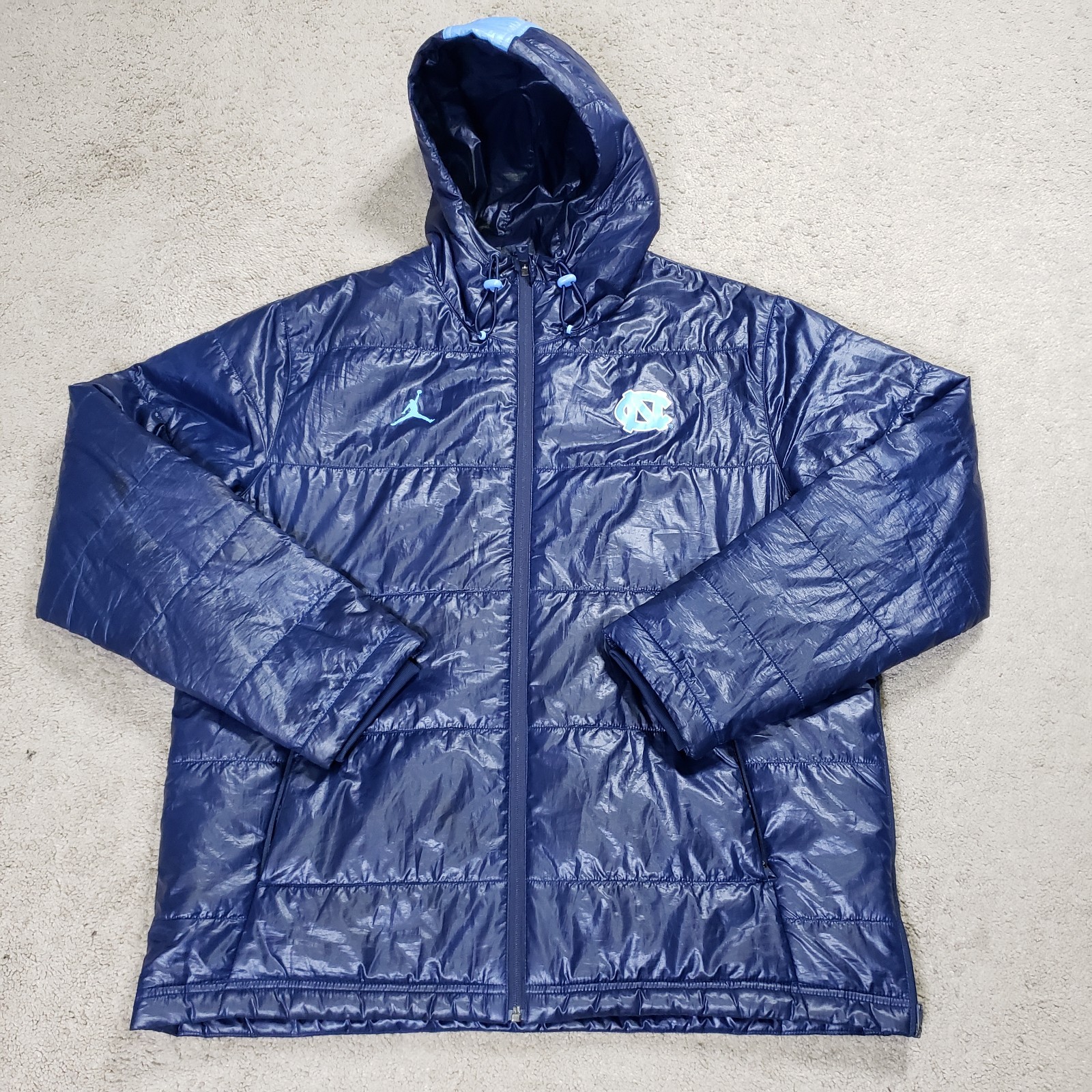 Nike Jordan UNC Tar Heels Jacket Men L Navy Blue Puffer Coat Zip NCAA College