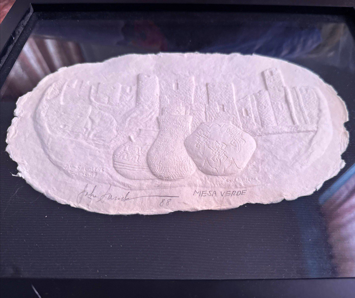 John Saunders Mesa Verde Signed 1988 Paper Casting Sculpture Framed Vintage